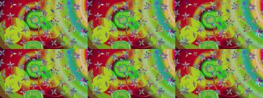 Çiçekli çiçek deseni, suluboya. Yeşil ve kırmızı renkte çiçekler. Renkli Bahar Teması eskiz kalıbı. Düz Çiçek Elementleri Tasarımı. Raster illüstrasyonu.