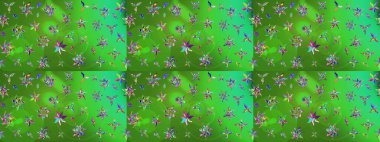 Çiçekli bahar çiçekleri. Küçük çiçekte güzel bir desen. Küçük renkli çiçekler. Moda baskıları için zarif bir şablon. Motley illüstrasyonu. Çizim.