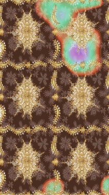 Raster geometrik arka plan. Altın renkli çizim çizimi. Kahverengi renklerde altın çiçekli eskiz deseni. Senin tasarımın için, duvar kağıdı..