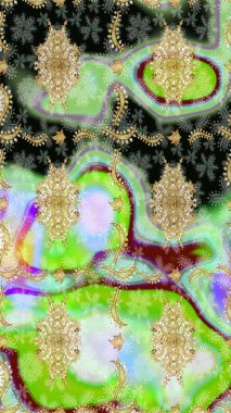 Tarafsız renklerde altın elementlerle çizim. Altın şablonu çiz. Raster doğulu süsü.