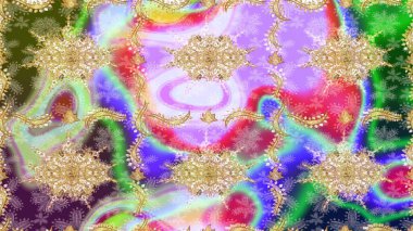 Raster soyut çiçek çelengi altın karalama fantezi yaprakları ve tarafsız renklerde çiçek. El yapımı dekoratif çerçeve, albüm kapağı, tebrik kartı, klasik Art deco tarzı.