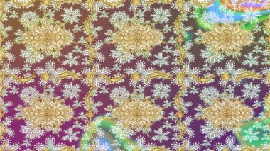 Barok tarzında altın çiçekli süs. Doku arka planında altın duvar kâğıdı. Damask çizimi tekrarlanıyor. Tarafsız renklerde altın element.