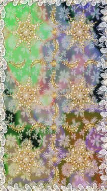 Çiçek süsü kumaş deseni, cam, çiçek desenli altın elementli, nötr renklerde metal. Klasik raster altın pürüzsüz desen.