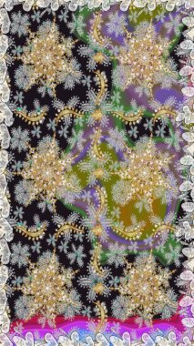 Raster altın pürüzsüz desen. Gri renkli ve altın elementli altın desenli. Arkaplan, kumaş, altın duvar kağıdı. Düz elle çizilmiş vintage koleksiyonu.