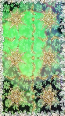 Kusursuz klasik raster altın desenli. Altın elementlerle yeşil renklerde altın desen. Klasik klasik klasik arka plan. Geleneksel oryantasyon süsü.