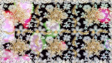 Süslü raster dekorasyonu. Barok tarzında duvar kağıdı tasarımı için kusursuz damaske deseni arkaplanı. Altın elementlerle nötr renklerde altın desen.