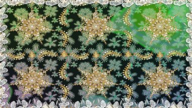 Kusursuz damaske klasik altın desen. Raster illüstrasyonu. Tekrarlayan elementlerle soyut arkaplan oluşturun. Gri renklerde altın desenli altın elementler.