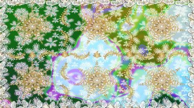 Tarafsız renklerde altın rengi ve altın elementler üzerinde altın pürüzsüz desen. Tarafsız renklerde, altın elementlerle kusursuz klasik desen. Noel, kar tanesi, yeni yıl.