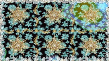 Damask altın soyut çiçek nötr renklerde pürüzsüz desen. Süslü dekorasyon. Raster illüstrasyonu.