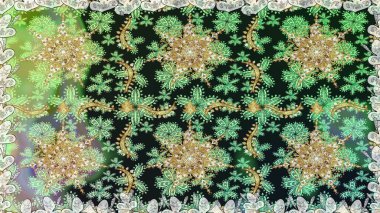 Çiçek süsü kumaş deseni, cam, çiçek desenli metal gri renkli ve altın elementli. Klasik raster altın pürüzsüz desen.