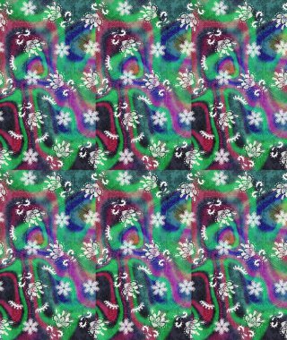 Yumuşak, bahar çiçekleri yeşil ve mavi renklerde. Yaprak ve çiçeklerin suluboya resimleri, yeşil ve mavi renkler üzerine çizimler. Raster illüstrasyonu.