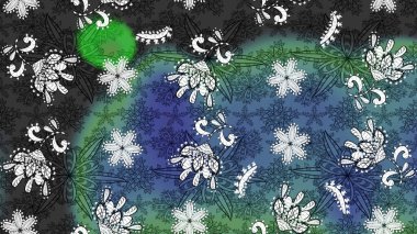 Çiçek desenli çizim. Mavi ve gri renkli Asya tekstili. Raster illüstrasyonu.