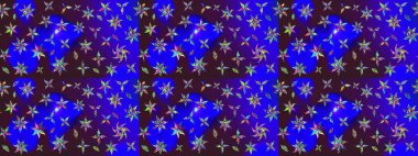 Yumuşak, bahar çiçekli arka plan. Çiçekli karalama şeklinde Raster çiçek deseni. Mavi ve kahverengi renkte çiçekler.