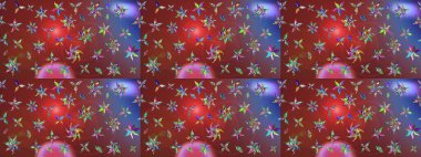 Çiçeksel kahverengi ve kırmızı çizim deseni. Klasik taslak çizimi. Raster Yumuşak kumaş deseni. Raster çiçek izi..