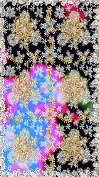 Doku arka planında altın duvar kâğıdı. Barok tarzında altın çiçekli süs. Damask kusursuz yinelenen arkaplan. Gri renklerdeki altın element.