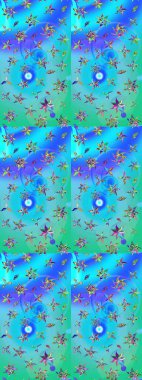 Raster illüstrasyonundaki çiçek desenli çizim. Mavi ve yeşil renkte çiçekler.