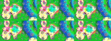 Yeşil ve mavi renkte çiçekler. Nazik, narin çiçek arkaplanı. Raster çiçek desenli ve çiçekli..