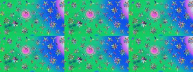 Yeşil ve mavi renkte çiçekler. Çiçek desenli eskiz, darbeler, sıçramalar, yaz çiçekleri. Raster illüstrasyonu.