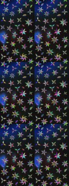 Gri ve mavi renkli Asya tekstili. Raster illüstrasyonu. Çiçek desenini çiz.