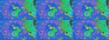 Yumuşak, yaz çiçekleri mavi ve yeşil renklerde. Çiçekli karalama şeklinde Raster çiçek deseni. Raster illüstrasyonu.