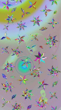 Soyut etnik raster çizim kalıbı. Çiçekler. Vadinin çiçekleri tarafsız ve gri renklerde.