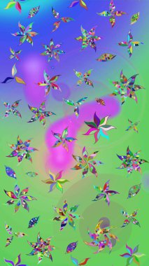 Renkli Bahar Teması eskiz kalıbı. Düz Çiçek Elementleri Tasarım Raster illüstrasyonu. Yeşil ve mor renkli çiçekler. Çiçek eskiz kalıbı geçmişi.