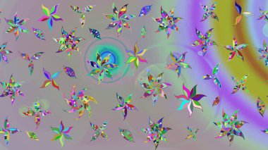 Çiçek ve yapraklı karalama şeklinde Raster çiçek deseni. Gri ve nötr renklerde bahar çiçekleri. Raster illüstrasyonu.