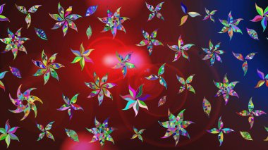 Düz Çiçek Elementleri Tasarımı. Sevimli çiçek raster deseni. Kahverengi ve kırmızı renkte çiçekler. Renkli Bahar Teması çizim şablonu.