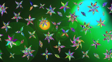 Raster illüstrasyonundaki çiçek desenli çizim. Renkli Bahar Teması eskiz kalıbı. Düz Çiçek Elementleri Tasarımı. Süslü kumaş deseni.