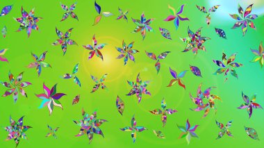 Tropik çiçek desenleri. Raster illüstrasyonu. Yeşil ve mavi renkte çiçekler.