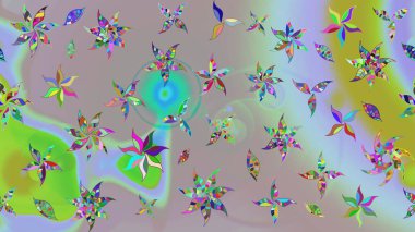 Tarafsız ve gri renklerde. Raster illüstrasyonu. 3D çiçekler, çizim.