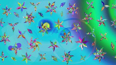 Vadinin çiçekleri mavi ve yeşil renklerde. Suluboya, elle çizilmiş. Raster - stok. Taslak arkaplan deseni.