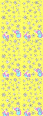 Sarı ve beyaz renklerde bahar çiçekleri. Raster illüstrasyonu. Yaprak ve çiçeklerin suluboya resmi, sarı ve beyaz renkler üzerine eskiz deseni.