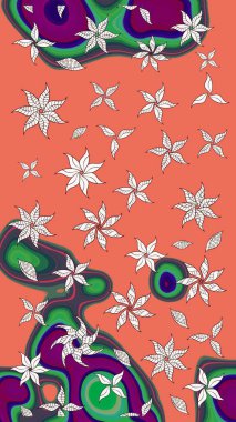 Turuncu ve nötr renkte güzel çiçekli eskiz deseni, suluboya çiçek deseni, duvar kağıdı, kart veya kumaş için fayanslı. Raster..