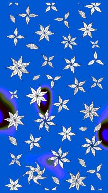 Mavi ve nötr renklerde. Mavi ve nötr renklerde mavi ve nötr papatya deseni. Raster illüstrasyonu.