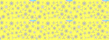 Küçük sarı ve beyaz çiçeklerle oldukça eski bir besin torbası deseni. Tekstil, kumaş, kapaklar, duvar kağıtları, baskı, paket, koleksiyon defteri, örgü, dekupaj için çiçek arkaplanı..
