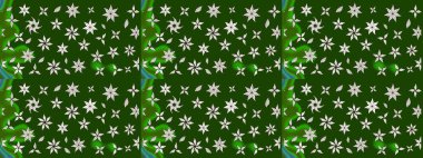 Tekrar eden çiçek arkaplanı, zarif yeşil ve nötr çiçek duvar kağıdı. Yeşil ve nötr renkler üzerine çiçek desenli çizimler, el yapımı papatyalar, papatyalar..