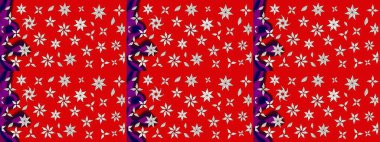 Eski usul. Renkli desenli eskiz deseni, kırmızı ve nötr çiçekler ve dekoratif elementler. Eskiz geçmişi. Raster illüstrasyonu. Kumaş, tekstil ve duvar kağıdı baskısı için..