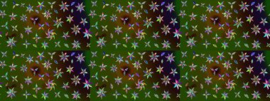 Raster düz çiçek çizim deseni. Yeşil ve kahverengi renkli çiçekler. Tasarım hediye paketi, tebrik kartları, posterler ve afiş tasarımı.