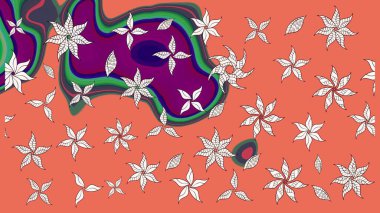 Düz Çiçek Elementleri Tasarımı. Renkli Bahar Teması eskiz kalıbı. Çiçekler turuncu ve nötr renklerde. Raster illüstrasyonu. Çiçekli çiçek deseni, suluboya..