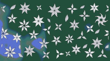 Raster illüstrasyonu. Çiçekli yumuşak bir eskiz şekli. Raster çiçekleri klasik tarzda çizilmiş. Yeşil ve mavi renklerde bahar çiçekleri..