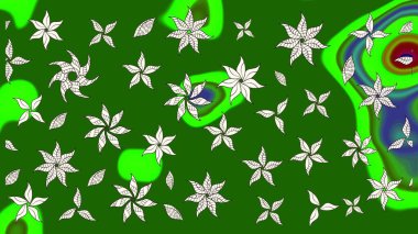 Şirin çiçek elementleri. Raster illüstrasyonu. Yeşil ve nötr renklerde çiçekler. Çizim.