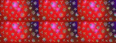 Parlak renkli çiçekleri olan ve kırmızı ve kahverengi renkte yaprakları olan harika bir çiçek deseni. Moda baskıları için zarif bir şablon. Halk tarzı. Modern çiçek arkaplanı.