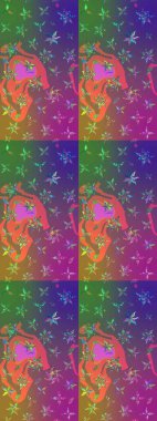 Vadinin çiçekleri mor ve yeşil renklerde. Çiçeksel çizim kalıbının çizimi.