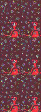 Düz Çiçek Elementleri Tasarımı. Kahverengi ve kırmızı renkte çiçekler. Sketch Colour Spring Theme eskiz kalıbı. Sevimli çiçek raster deseni.