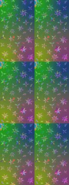 3D çiçekler, eskiz. Yeşil ve mavi renklerde. Raster illüstrasyonu.