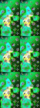 Yeşil ve mavi renkte çiçekler olan çiçek deseni çiz. Suluboya tarzında yeşil ve mavi renkte çiçekler.