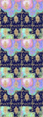 Arkaplan, kumaş, altın duvar kağıdı. Raster Golden eskiz kalıbı. Düz elle çizilmiş klasik koleksiyon. Altın elementlerle mavi renklerde altın desen.