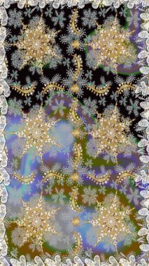 Barok tarzında kusursuz bir doğulu süsü. Geleneksel klasik altın desen. Gri ve nötr renklerde altın desenler ve altın elementler. Raster doğulu süsü.