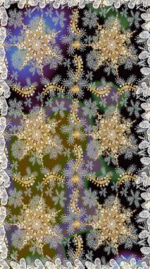 Raster oryantal süs. Gri ve nötr renklerde altın desenler ve altın elementler. Geleneksel klasik altın desen. Barok tarzında kusursuz bir doğulu süsü..